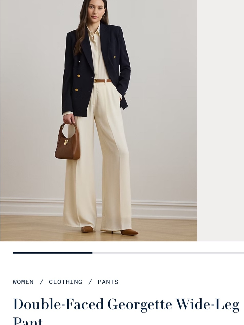 Ralph Lauren Cream Double-Faced Georgette Wide-Leg Pants